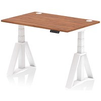 Air 1200mm Height Adjustable Cable Port Desk, White Leg with Piste Foot, Walnut