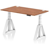 Air 1400mm Height Adjustable Cable Port Desk, White Leg with Piste Foot, Walnut