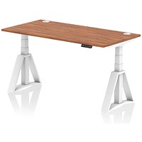 Air 1600mm Height Adjustable Cable Ports Desk, White Leg with Piste Foot, Walnut