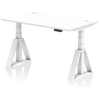 Air 1400mm Height Adjustable Cable Port Desk, White Leg with Piste Foot, White
