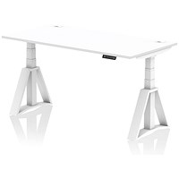 Air 1600mm Height Adjustable Cable Ports Desk, White Leg with Piste Foot, White
