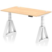 Air 1400mm Height Adjustable Cable Port Desk, White Leg with Piste Foot, Maple Air 1400mm Height Adjustable Cable Port Desk, White Leg with Piste Foot, Maple