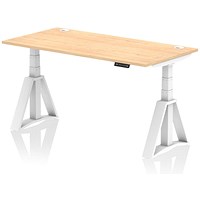 Air 1600mm Height Adjustable Cable Ports Desk, White Leg with Piste Foot, Maple
