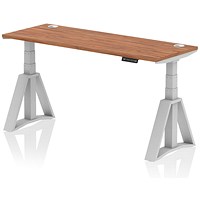 Air 1600mm Slim Height Adjustable Cable Ports Desk, Silver Leg with Piste Foot, Walnut