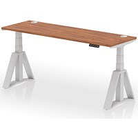 Air 1800mm Slim Height Adjustable Cable Ports Desk, Silver Leg with Piste Foot, Walnut Air 1800mm Slim Height Adjustable Cable Ports Desk, Silver Leg with Piste Foot, Walnut