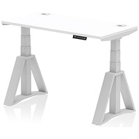 Air 1200mm Slim Height Adjustable Cable Ports Desk, Silver Leg with Piste Foot, White