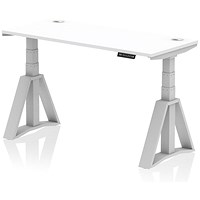 Air 1400mm Slim Height Adjustable Cable Ports Desk, Silver Leg with Piste Foot, White Air 1400mm Slim Height Adjustable Cable Ports Desk, Silver Leg with Piste Foot, White
