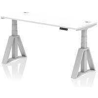 Air 1600mm Slim Height Adjustable Cable Ports Desk, Silver Leg with Piste Foot, White