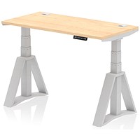 Air 1200mm Slim Height Adjustable Cable Ports Desk, Silver Leg with Piste Foot, Maple Air 1200mm Slim Height Adjustable Cable Ports Desk, Silver Leg with Piste Foot, Maple