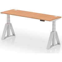 Air 1800mm Slim Height Adjustable Cable Ports Desk, Silver Leg with Piste Foot, Oak Air 1800mm Slim Height Adjustable Cable Ports Desk, Silver Leg with Piste Foot, Oak