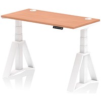 Air 1200mm Slim Height Adjustable Cable Ports Desk, White Leg with Piste Foot, Beech