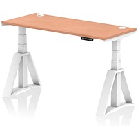 Air 1400mm Slim Height Adjustable Cable Ports Desk, White Leg with Piste Foot, Beech Air 1400mm Slim Height Adjustable Cable Ports Desk, White Leg with Piste Foot, Beech