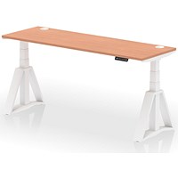 Air 1800mm Slim Height Adjustable Cable Ports Desk, White Leg with Piste Foot, Beech