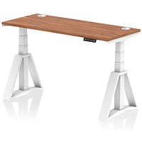 Air 1400mm Slim Height Adjustable Cable Ports Desk, White Leg with Piste Foot, Walnut