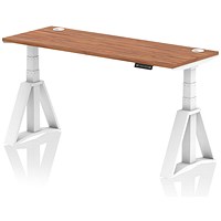 Air 1600mm Slim Height Adjustable Cable Ports Desk, White Leg with Piste Foot, Walnut
