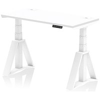 Air 1200mm Slim Height Adjustable Cable Ports Desk, White Leg with Piste Foot, White