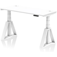 Air 1400mm Slim Height Adjustable Cable Ports Desk, White Leg with Piste Foot, White