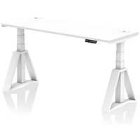 Air 1600mm Slim Height Adjustable Cable Ports Desk, White Leg with Piste Foot, White