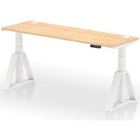 Air 1800mm Slim Height Adjustable Cable Ports Desk, White Leg with Piste Foot, Maple