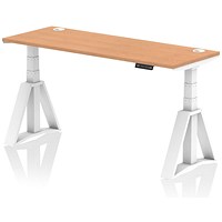 Air 1600mm Slim Height Adjustable Cable Ports Desk, White Leg with Piste Foot, Oak