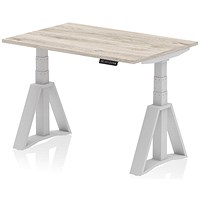Air 1200mm Height Adjustable Desk, Silver Leg with Piste Foot, Grey Oak