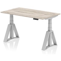 Air 1400mm Height Adjustable Desk, Silver Leg with Piste Foot, Grey Oak Air 1400mm Height Adjustable Desk, Silver Leg with Piste Foot, Grey Oak