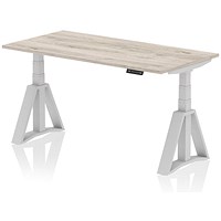 Air 1600mm Height Adjustable Desk, Silver Leg with Piste Foot, Grey Oak