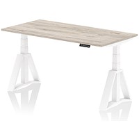 Air 1600mm Height Adjustable Desk, White Leg with Piste Foot, Grey Oak