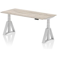 Air 1800mm Height Adjustable Desk, Silver Leg with Piste Foot, Grey Oak