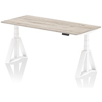 Air 1800mm Height Adjustable Desk, White Leg with Piste Foot, Grey Oak