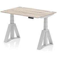 Air 1200mm Height Adjustable Cable Port Desk, Silver Leg with Piste Foot, Grey Oak