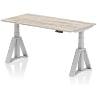 Air 1600mm Height Adjustable Cable Ports Desk, Silver Leg with Piste Foot, Grey Oak