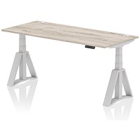 Air 1800mm Height Adjustable Cable Port Desk, Silver Leg with Piste Foot, Grey Oak
