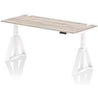 Air 1800mm Height Adjustable Cable Port Desk, White Leg with Piste Foot, Grey Oak