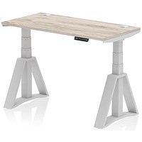Air 1200mm Slim Height Adjustable Cable Ports Desk, Silver Leg with Piste Foot, Grey Oak