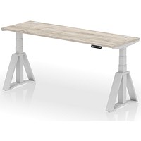 Air 1800mm Slim Height Adjustable Cable Ports Desk, Silver Leg with Piste Foot, Grey Oak Air 1800mm Slim Height Adjustable Cable Ports Desk, Silver Leg with Piste Foot, Grey Oak