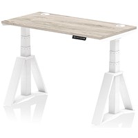 Air 1200mm Slim Height Adjustable Cable Ports Desk, White Leg with Piste Foot, Grey Oak