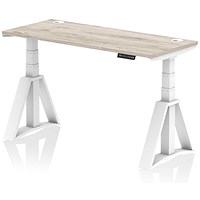 Air 1400mm Slim Height Adjustable Cable Ports Desk, White Leg with Piste Foot, Grey Oak Air 1400mm Slim Height Adjustable Cable Ports Desk, White Leg with Piste Foot, Grey Oak