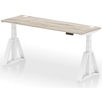 Air 1800mm Slim Height Adjustable Cable Ports Desk, White Leg with Piste Foot, Grey Oak