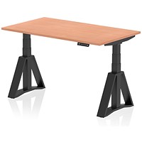 Air 1400mm Height Adjustable Desk, Black Leg with Piste Foot, Beech