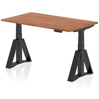 Air 1400mm Height Adjustable Desk, Black Leg with Piste Foot, Walnut