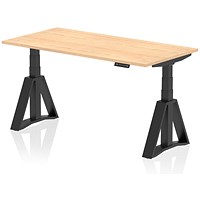 Air 1600mm Height Adjustable Desk, Black Leg with Piste Foot, Maple