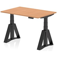 Air 1200mm Height Adjustable Desk, Black Leg with Piste Foot, Oak