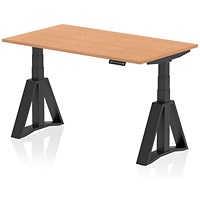 Air 1400mm Height Adjustable Desk, Black Leg with Piste Foot, Oak