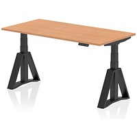 Air 1600mm Height Adjustable Desk, Black Leg with Piste Foot, Oak