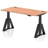 Air 1600mm Height Adjustable Cable Ports Desk, Black Leg with Piste Foot, Beech