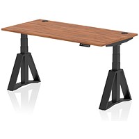 Air 1600mm Height Adjustable Cable Ports Desk, Black Leg with Piste Foot, Walnut