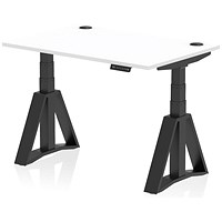 Air 1200mm Height Adjustable Cable Port Desk, Black Leg with Piste Foot, White