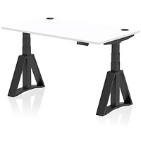 Air 1400mm Height Adjustable Cable Port Desk, Black Leg with Piste Foot, White