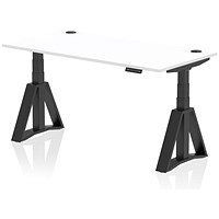 Air 1600mm Height Adjustable Cable Ports Desk, Black Leg with Piste Foot, White